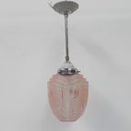 Art Deco Hanglamp Met Roze Glazen Kap thumbnail 3