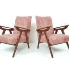 Vintage Fauteuils Teakhout | Roze Rib Stof Nieuw Setprijs thumbnail 11