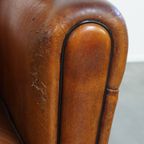 Stoere Vintage Schapenleren Art Deco Stijl Design Fauteuil Met Een Mooi Patina thumbnail 3