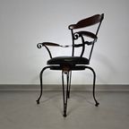 Italian Postmodern / Turnable / Wrought Iron Dining Chairs / Leather Seats thumbnail 15