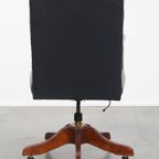 Tijdloze Zeer Donkerblauwe/ Zwarte Rundleren Chesterfield Bureaustoel Op Wieltjes thumbnail 3