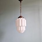 Art Deco-Hanglamp, Type Skyscraper, Wit Opaline thumbnail 11