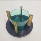 Vintage Art Deco Asbak Kristal Messing Leer Mid Century ´60 thumbnail 9