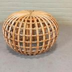 Vintage Riet Rotan Poef Ottoman Voetstoel, Rond thumbnail 6