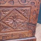 Grote Spaanse Antieke Kastanjehouten Primitieve Kist thumbnail 9