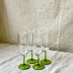 4X Vintage Champagne Flute Met Groene Voet, Reliving thumbnail 5