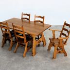 Brutalist Eettafel | Vintage Tafel | Jaren 50 | Eiken thumbnail 4