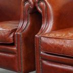 Set Van 2 Cognac-kleurige Rundleren Clubfauteuils En Hocker In Engelse Stijl thumbnail 21