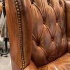 Stoere Industriële Chesterfield Oorfauteuils In Generfd Leder Ralph Lauren Vintage Cognac thumbnail 7