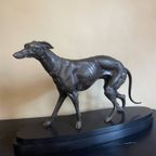 Beeld Hazewindhond Hond Art Deco 1920 Frans Op Marmeren Sokkel thumbnail 16