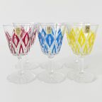 Set Vintage Vmc France Reims Champagne Glazen Harlequin 1960’s Nieuw thumbnail 4