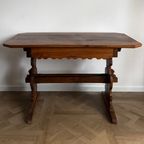 Antique German / Alpine Trestle Table With Drawer thumbnail 2