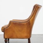 Comfortabele En Stijlvolle Vintage Fauteuil/ Armchair Gemaakt Van Schapenleer thumbnail 15