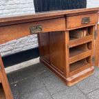 Schitterend Antiek Eiken Demontabel Buro, Schrijftafel, Hasselman En Pander, 80 X 150 Cm thumbnail 9