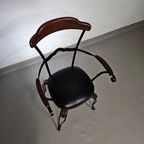 Italian Postmodern / Turnable / Wrought Iron Dining Chairs / Leather Seats thumbnail 12