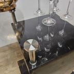 Grote Vintage Vierkante Glazen Tafel Zwart Marmeren Voet / Vintage Square Glass Table Marble Base thumbnail 6