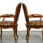 Set Van 2 Sierlijke Rundleren Barokke Chesterfield Fauteuils/ Armchairs Met Queen Ann Pootjes thumbnail 10