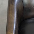 Stijlvolle, Unieke En Subtiele Zwart/ Grijze Clubfauteuil Gemaakt Van Schapenleer thumbnail 7