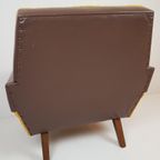 Vintage Gele Fauteuil Okergele Teddy Stof Bruin Skai thumbnail 10