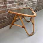 Mid Century Rotan Tafel Met Glasplaat, Vintage Bamboe Bijzettafel Jaren 70. thumbnail 7