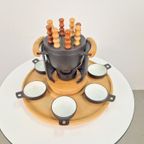Vintage Fonduepan Set Nissen Gietijzer Hout Zweden '60 Nos thumbnail 9