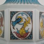Vintage Voornamelijk Blauwe Art Deco Design Hanglamp Met Mooi Geschilderd Glas thumbnail 7