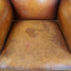 Karaktervolle En Comfortabele Cognac-Kleurige Vintage Schapenleren Armchair thumbnail 8