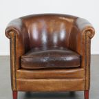 Correct Afgewerkte Stoere Cognac-kleurige Schapenleren Clubfauteuil Met Een Tijdloze Uitstraling thumbnail 5