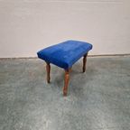 Vintage Voetenbank Blauwe Voetrnbank Opnieuw Bekleed thumbnail 6