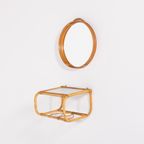 Vintage Bonacina Rattan Wall Shelf With Mirror, Italy 1970’S thumbnail 2