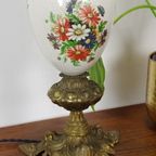 Vintage Porseleinen Lamp Met Bloemen En Messing Voet Margriet thumbnail 4