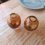 Set Van 2 Mondgeblazen Glas Vazen, Cognac thumbnail 6