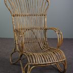 Gepatineerde Rotan Belse 8 Fauteuil Met Hoge Rug, Dutch Design, 1950 thumbnail 2