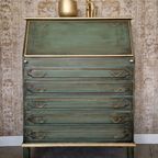 Groen Secretaire/ Vintage Kast In Donker Groen/ Kast Met Lades thumbnail 4
