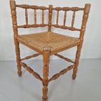 Mid Century Grenen Hoekstoel Met Biezen Zitting thumbnail 8