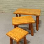 Vintage Eiken Brutalist Mimiset, Nesting Tables, Set Van 3 thumbnail 7