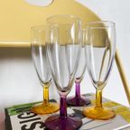 4X Champagne Glas Paars/Gele Voet Vintage thumbnail 2