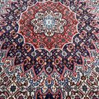 Handgeknoopt Moud Vloerkleed Vierkant 192X197Cm Wol Zijde Blauw Rood Perzisch Tapijt Wit thumbnail 3
