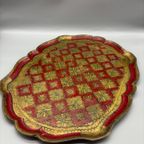Florentijns Vintage Dienblad Rood/goud 60's thumbnail 6