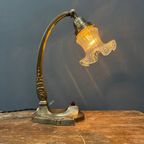 Franse Art Nouveau Tafellamp Met Transparante Glazen Kap thumbnail 5