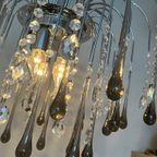 Xxl Grote Murano Kroonluchter Hanglamp Taupe Chrome Frame thumbnail 16