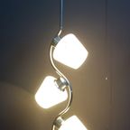 Pendant Lamp 3 White Glass Shades And Chrome Bar 1960S thumbnail 9