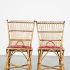 Set Van 4 Subtiele En Charmante Vintage Jaren ’60 Rotan Boho Stoelen Met Gestoffeerde Zitting thumbnail 3