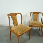 6X Teakhouten Eetkamerstoelen Met Stoffen Bekleding thumbnail 5