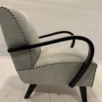 Halabala H-227 Chair Restored, Grey With A Red-White-Blue Trim thumbnail 8