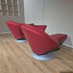 2x Leolux Parabolica Fauteuils - Rood - Leder - Design -zgan thumbnail 12