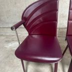 Mario Morbidelli Voor Naos - Set Van 2 Burgundy Rode Stoelen In Leder En Chrome thumbnail 5