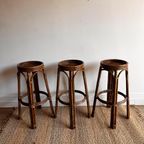 3 Rotan Bamboe Barkrukken Vintage thumbnail 5