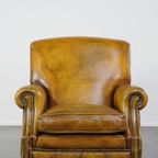 Comfortabele Gele Grote Engelse Stijl Rundleren Fauteuil Met Een Correcte Afwerking Met Siernagel thumbnail 3