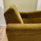 Vintage Fauteuil Stoel Ribstof Groen Messing thumbnail 14